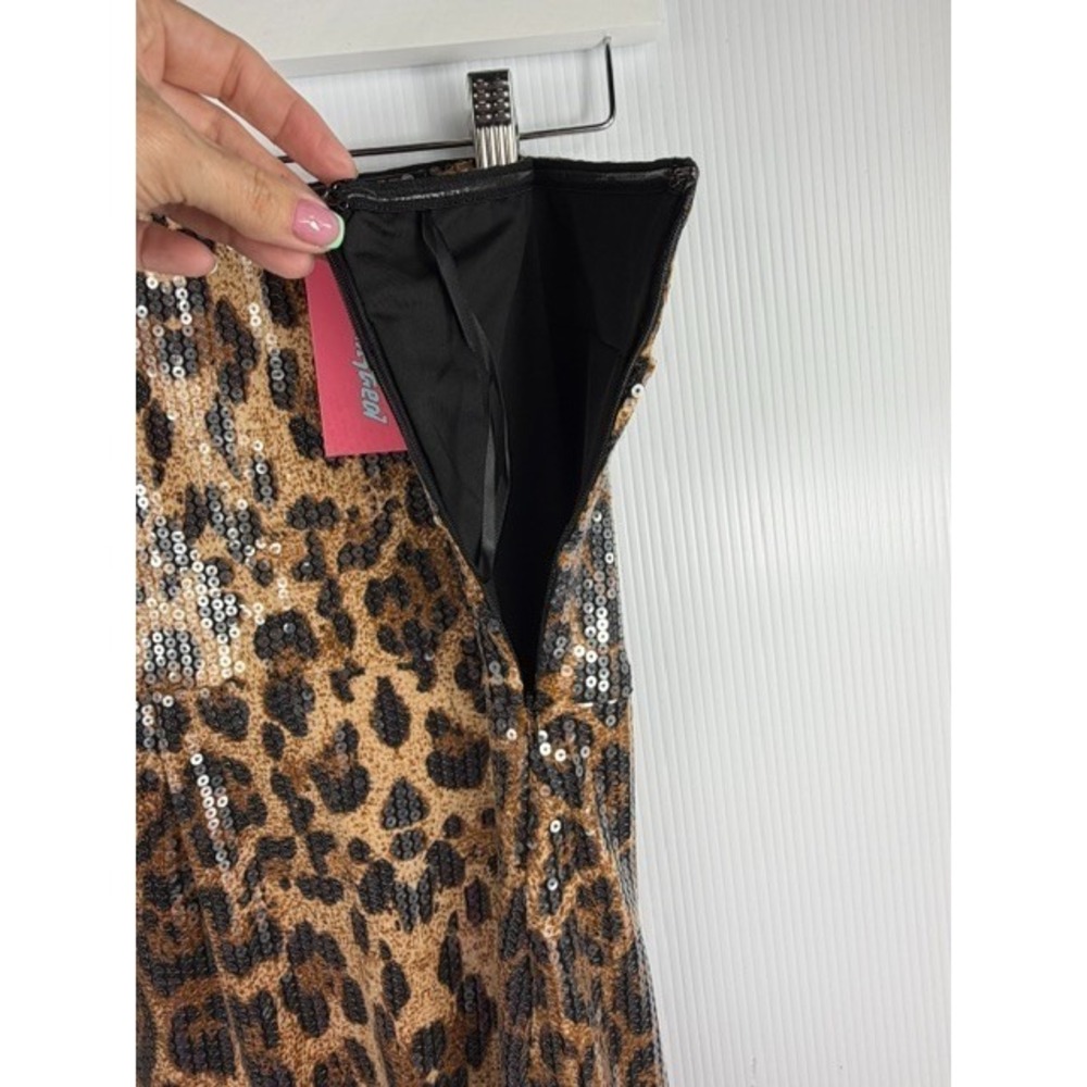 Sequin Leopard Print Tube Mini Dress Womens Large Strapless Party Y2K Clubwear - Picture 7 of 11